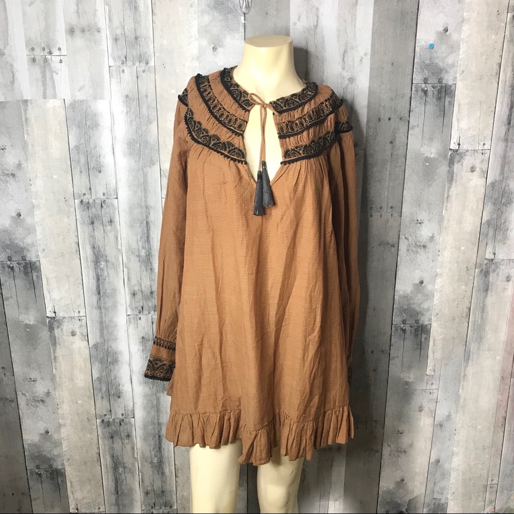 Free People Embroidered Long Sleeve Mini Dress - Picture 2 of 8